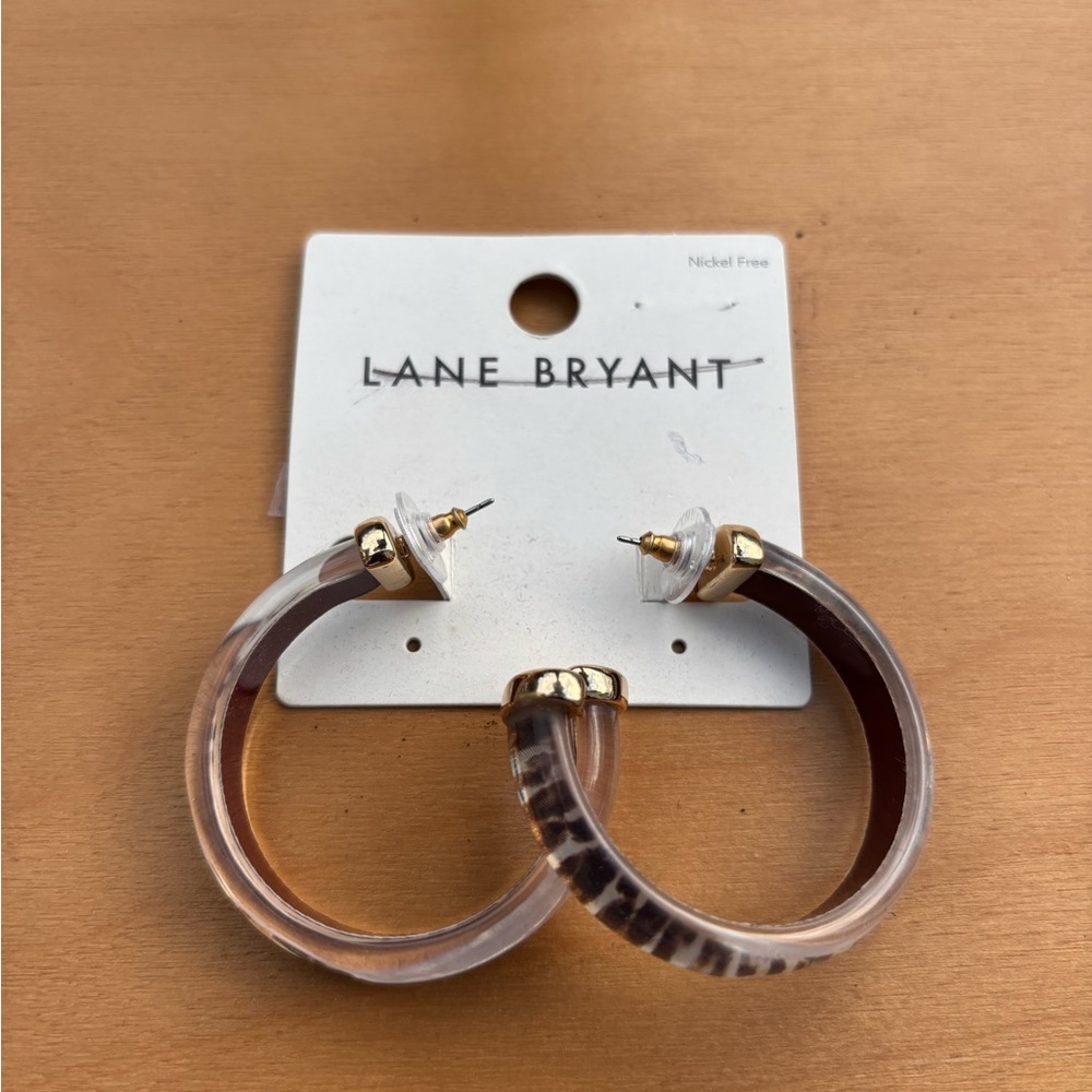 Lane Bryant Gold and Brown Acrylic Hoop Earrings Animal Print